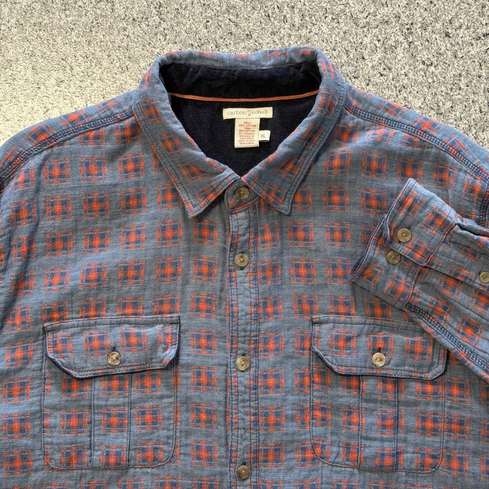 Carbon 2 Cobalt Button Up Shirt Mens XL Long Sleeve Grey Blue Orange Plaid